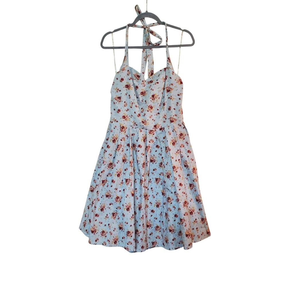 Dolly & Dotty 1950s Pinup Blue Floral Halter Retro Knee Length Dress NWT Size 10